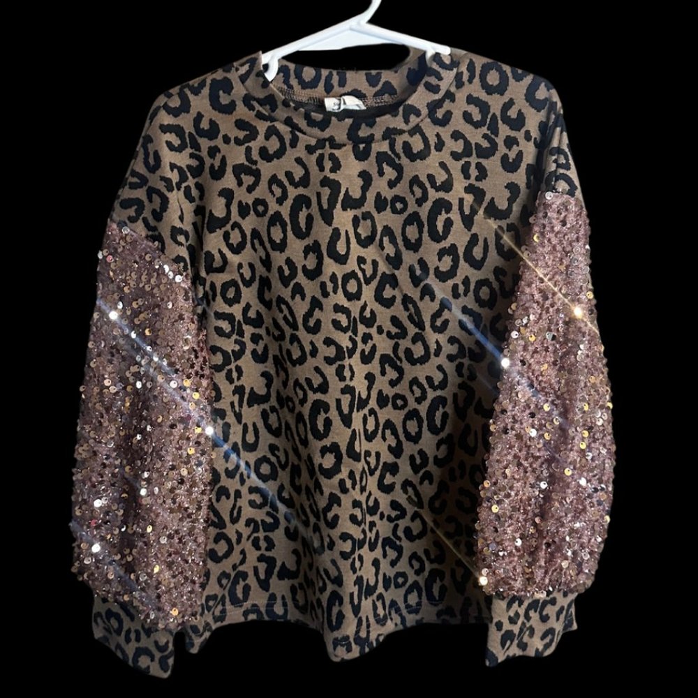 Boutique Cheetah Print and Sequins Top